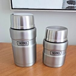 THERMOS Stainless King Vacuum Insulated Matte Steel Food Jar 2pc Set