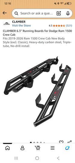 CLAMBER 6.3'' Running Boards for Dodge Ram 1500 Crew Cab
Fits 2019-2026 Ram 1500 Crew Cab New BodyCLAMBER 6.3'' Running Boards for Dodge Ram 1500 Crew