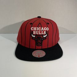 Chicago Bulls Mitchell & Ness NBA Red Black Pinstripes Hat Cap Adult SnapBack OSFA NWT 