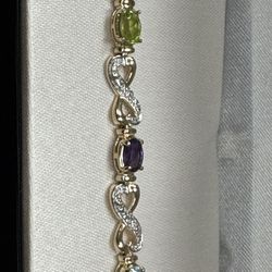 ✨ 18K Gold-Plated Sterling Silver Gemstone Tennis Bracelet – New! ✨