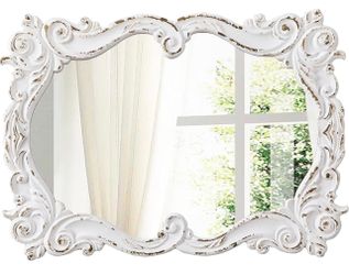Ornate Baroque Wall Mirror White Distressed