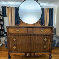 Art Deco Dresser With Round Mirror--