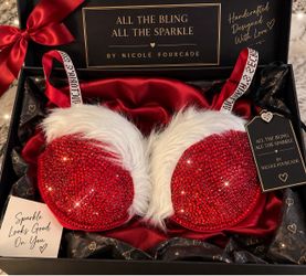 Red Rhinestone Bra with Faux Fur Trim