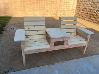 Outdoor Wooden Double Chair Bench with Center Table – Hand Built