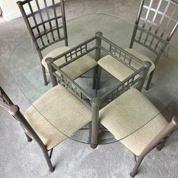 Modern Glass Top + Steel Table + 4 Chairs