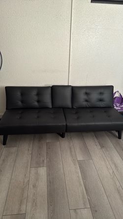 Black Faux Leather Tufted Futon Sofa