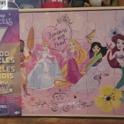 7 DISNEY WOODEN PUZZLES PRINCESS INCLUDES TRAY NEW AND SEALED