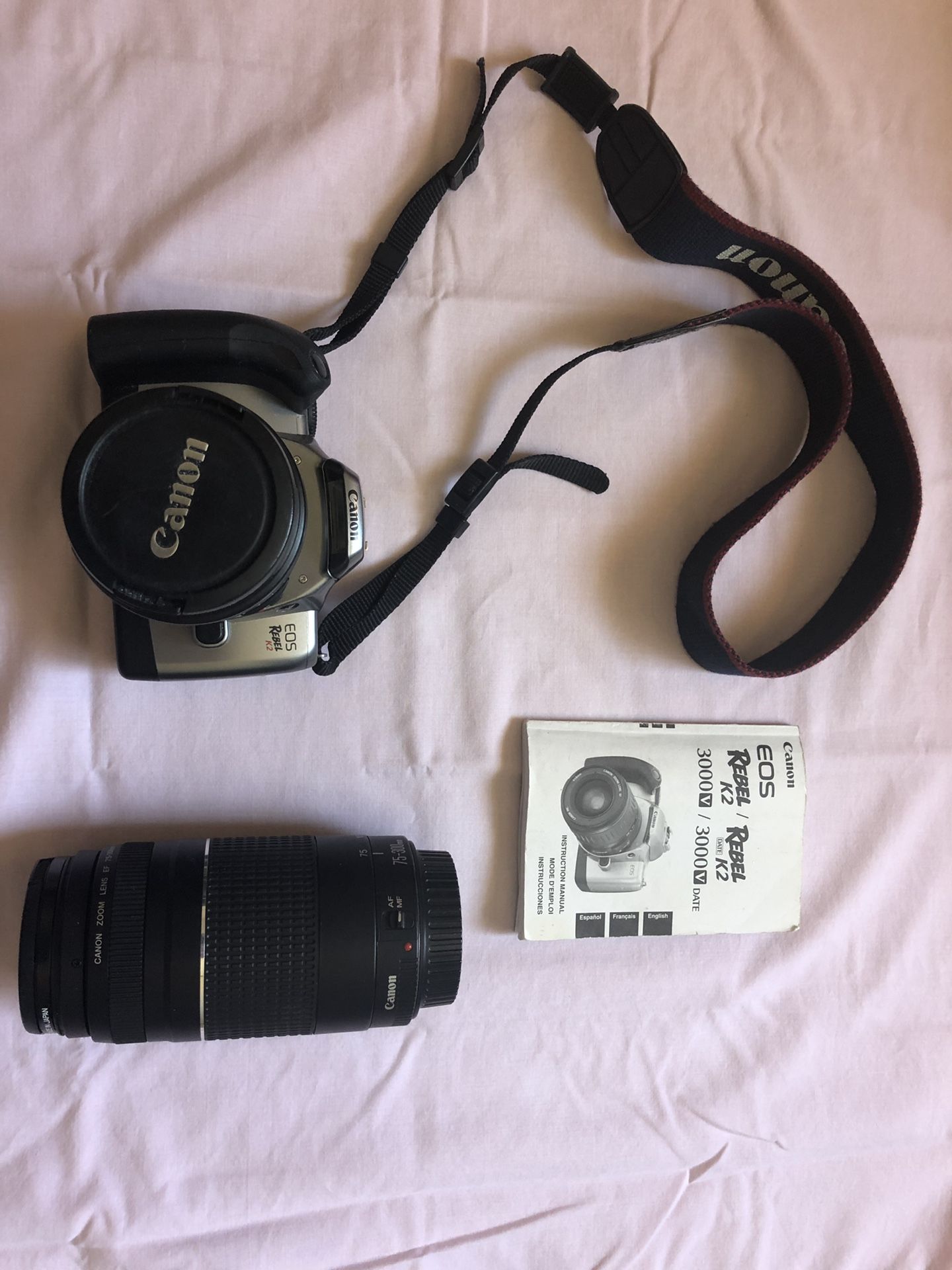 Canon Rebel K2 3000v film camera with 75-300mm Canon lens