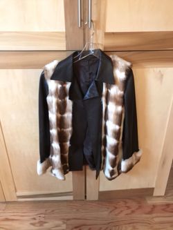 Leather jacket with rabbit fur