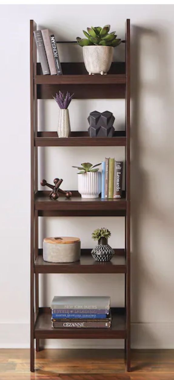 allen + roth Dark walnut Composite 5 -Shelf Ladder Bookcase (20.5-in W x 72-in H x 18-in D) Finished