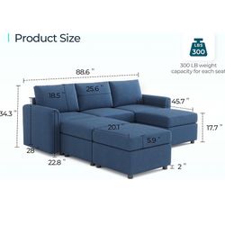 Modular Sectional Sleeper Sofa, Memory Foam, Storage, Sofa Covers Washable Changeable