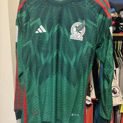 Adidas 2022-23 Mexico Home Long-Sleeve Jersey - Green-Red Size L