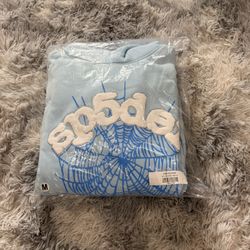 Sky Blue Spider Hoodie Blue And White With Rhinestones