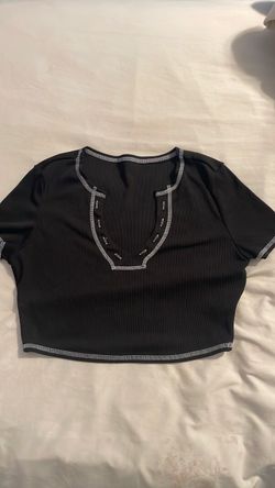Black Ribbed Crop Top with Contrast Stitching