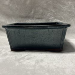 blue green medium rectangle Bonsai glaze Pot  