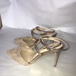 Antonio Melani Size 9.5 Beige Leather Heels Ankle Double Strap Sandals New Women