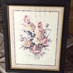 Watercolor Flower Painting in Wooden Frame 12x10