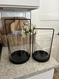 Set of 2 Metal and glass Hearth and Hand  lanterns $20