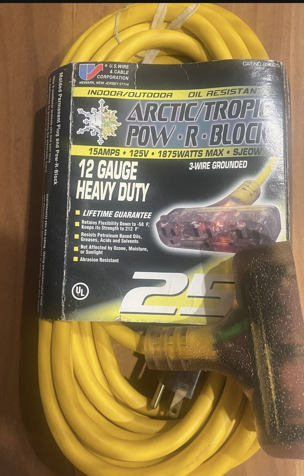 U.S. Wire Arctic/Tropic 25 Foot Extension Cord w/ 3 Outlets (12-Gauge)