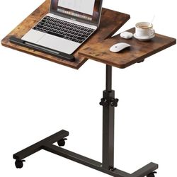 Overbed Table，Bedside Table，Adjustable Height＆Protable Standing Rolling Desk，Brown