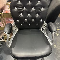 Two Black Studded, Faux Leather Office Chairs