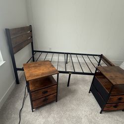 Twin Size Bedframe And Two Wooden Nightstands
