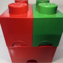 Lego Storage Brick Cube Red and Green Stackable 4 Stud And 2 Two Stud Container