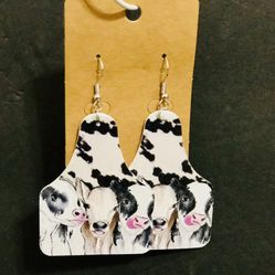 NEW Western Cowgirl Boho Cow Theme Faux Leather Dangle Earrings
