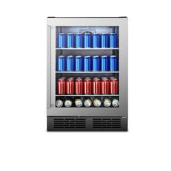 23.43-in W 140-Can Capacity Stainless Steel Built -in/ Freestanding Beverage Refrigerator With Glass Door 
