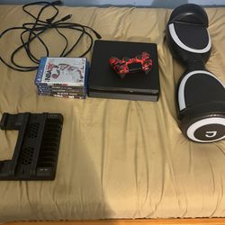 A PS4 slim and a hover board and it Brings a cooling system for the ps4  and 5 games
