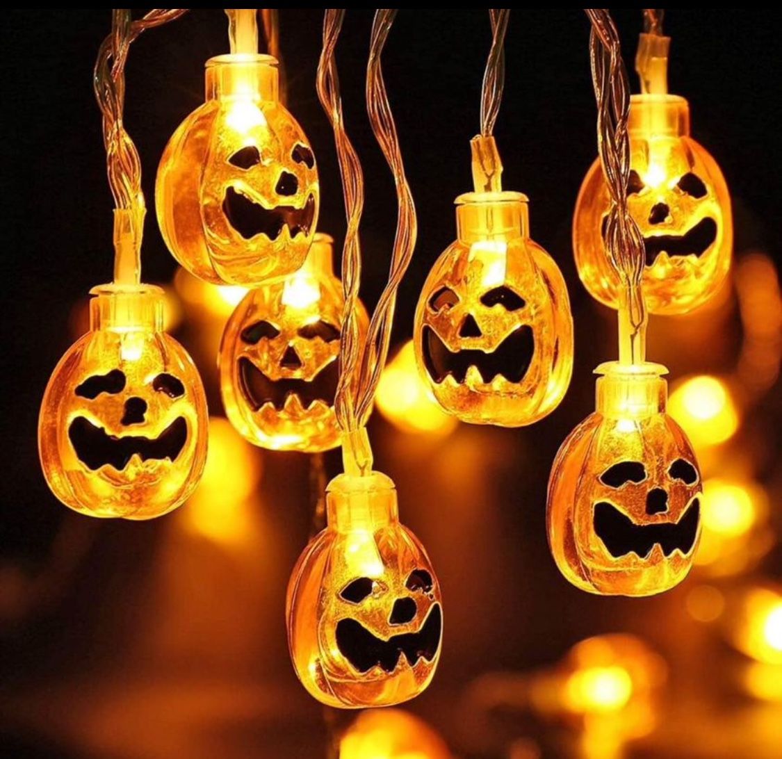 2 Pack Halloween Decoration Pumpkin String Lights, 9.8ft and 20 LED each pack, Battery Operated 3D Halloween Light, Outdoor Decorative Lights for Pati