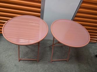 Set of 2 Pink Folding Round Side Tables