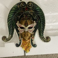 Toscano Ceramic Butterfly Face Green Headdress Finish Full Color Decorative Mask