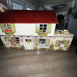 Vintage Marx Tin Litho Dollhouse With Dollhouse 