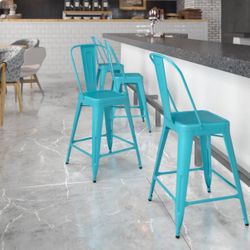 Set of 2 metal indoor outdoor counter height stools barstools - NEW