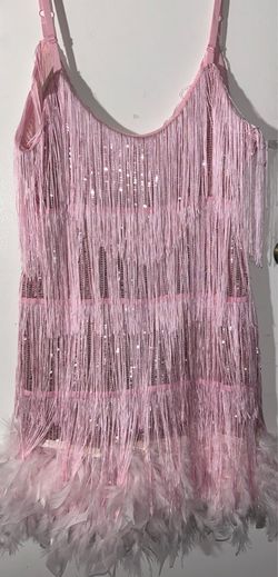 Gorgeous pink fringe feather sequin dress