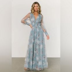 Pinkblush tulle floral long sleeve maxi dress