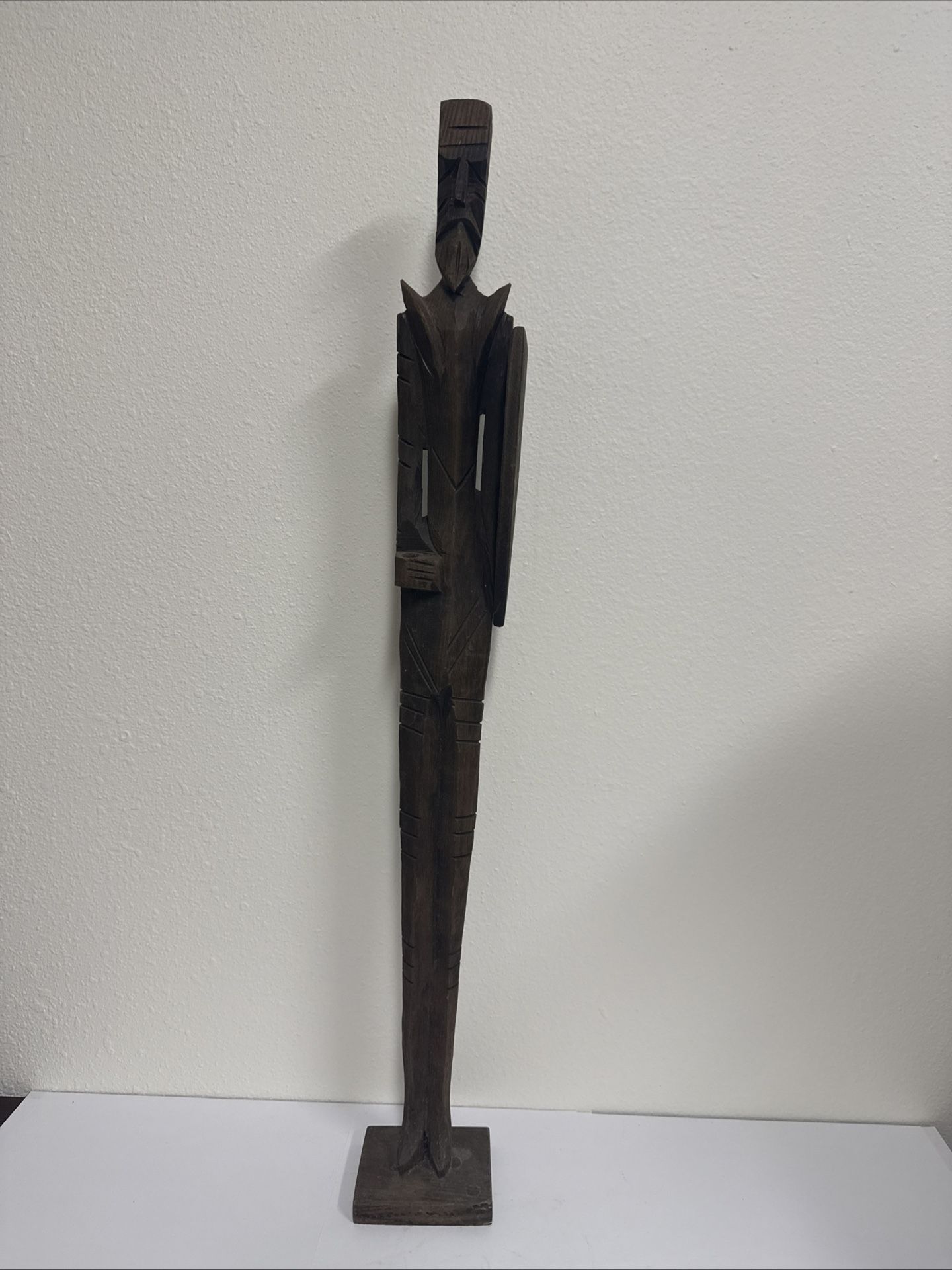 Don Quixote Statue Wood Very Tall 28” Hand Carved Tall Skinny Warrior Figure