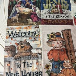 Assortment Of New, Seasonal Yard Flags. $8 Each
