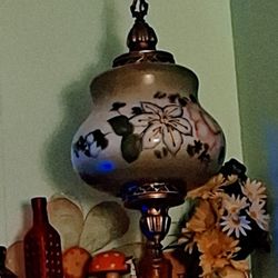 Vintage Green Floral Hanging Lamp