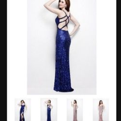 Blue Sequin Prom Dress