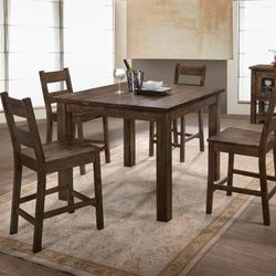 Winter clearance sale. Brantley rustic oak five piece dining set only $499. Easy finance option. Same-day delivery.