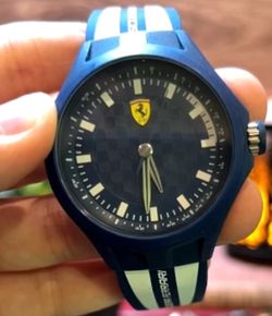 Ferrari Men's 830193 Pit Crew Blue Dial Blue and White Silicone Strap Watch