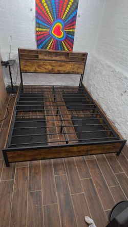 Industrial Metal and Wood Platform Bed Frame