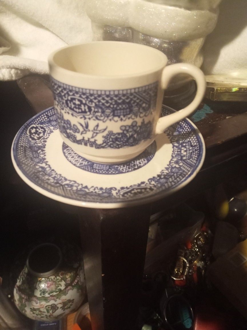 Blue Willow Cup And Saucer .perfect Condition