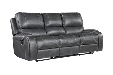 Gray Manual Recliner Sofa with Drop Down, USB, & Outlets
