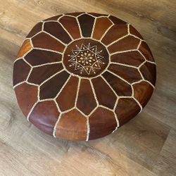 Pouf Leather Moroccan Ottoman