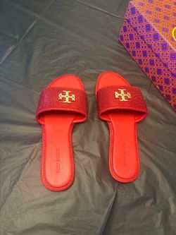 Red tory burch glittery sandals