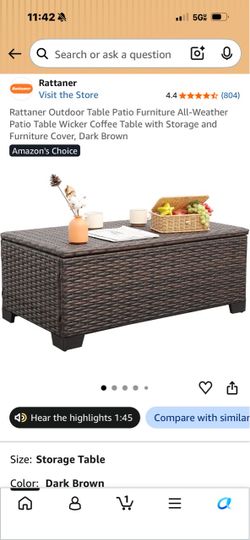 🔥!!!Rattan Long Coffee Table with Storage Cabinet