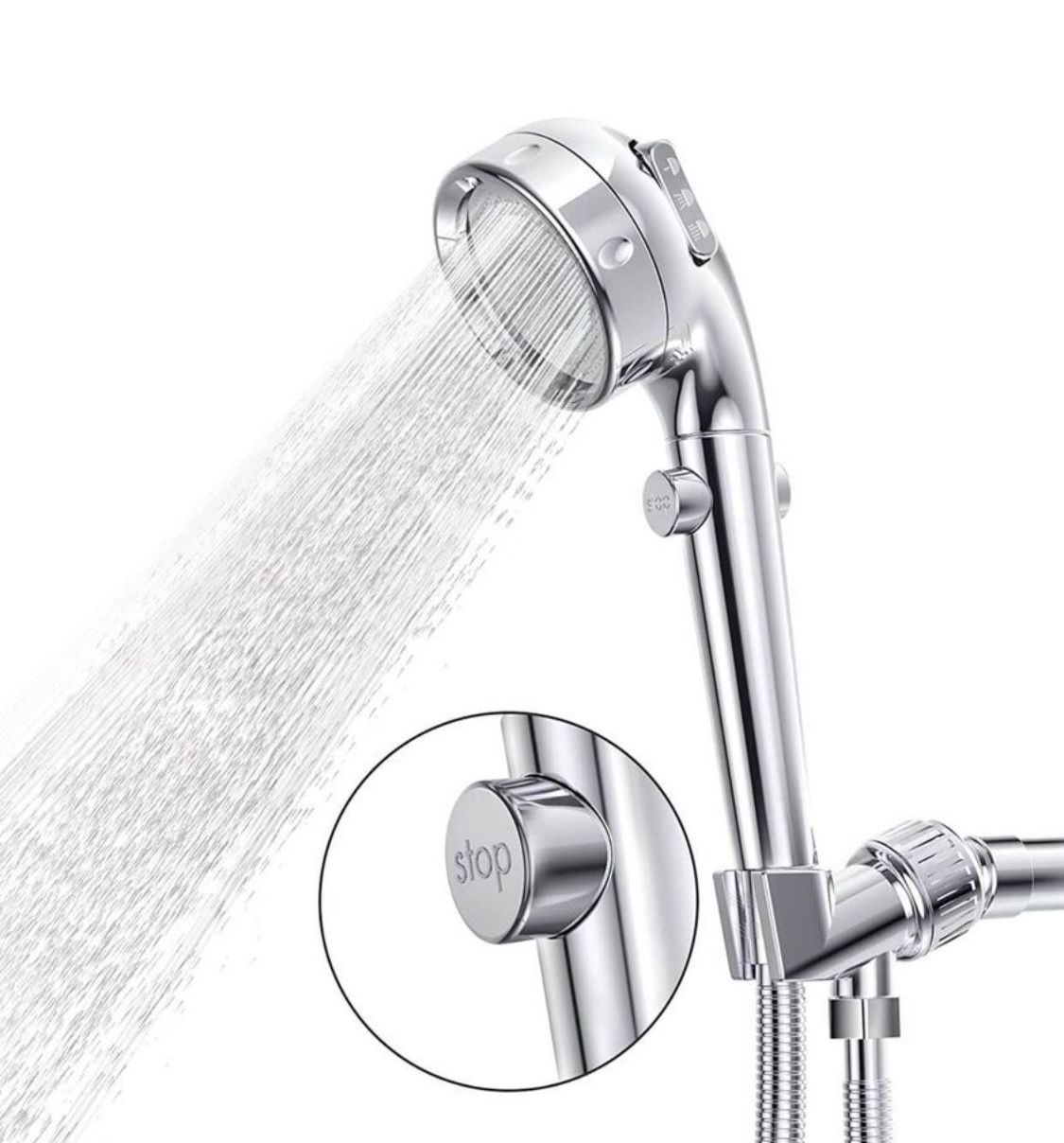 New! High Pressure Shower Head with Detachable Shower Head with ON/OFF Switch, RV Shower Head with Hose and Adjustable Angle Bracket, Built-in Power W
